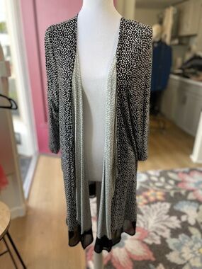 Lane Bryant Black and White Dot Open-Front Cardigan